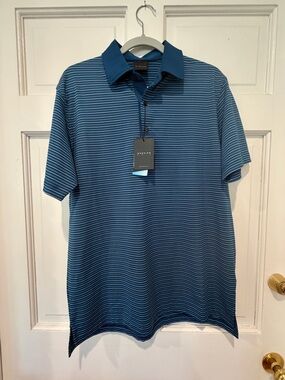Men's Blue Striped Polo with Contrast Collar